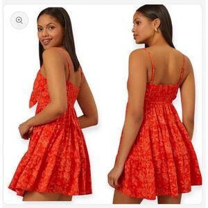 Altar'd State  Sz‎ XL  Ruby Tiered Mini Dress In Orange Floral Leaves Print